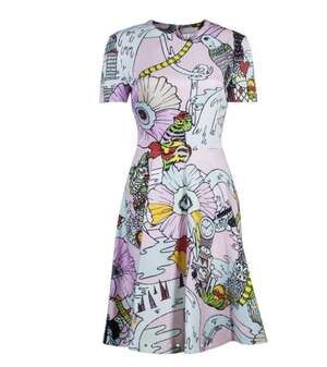 Mary Katrantzou Pink Graphic Print Structured Mini Fit & Flare Dress US 4 UK 8